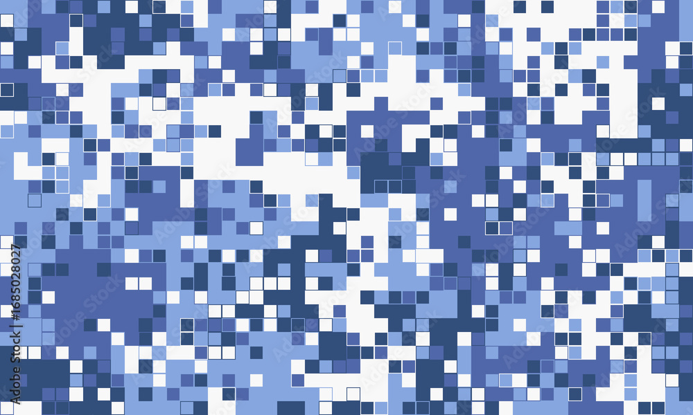 Poster abstract pixel art background. shades of blue create a dynamic, textured pattern ideal for tech, web