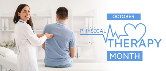 Obraz premium Female doctor checking posture of young man in clinic