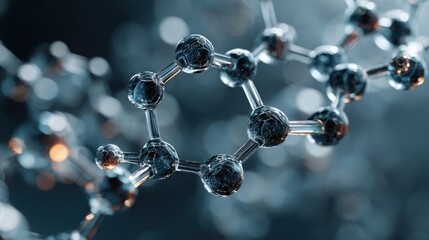 Detailed rendering of a molecular structure on a blurred scientific background