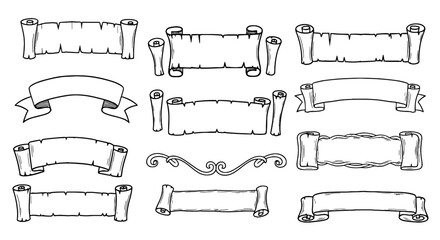 Scroll banner set sketch scribble hand drawn handmade pencil pen marker blank vector graphic design illustration art vintage element