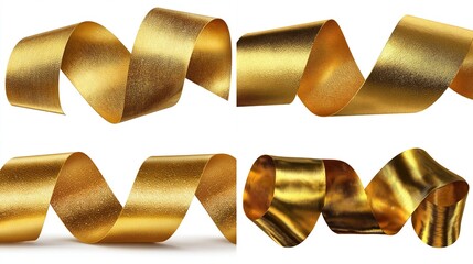 Four gold ribbons,  spiraling,  on white background