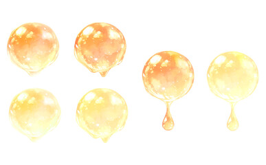 水彩風の滴る雫のイラストセット_黄色、オレンジ