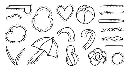 Sticker sketch scribble doodle hand drawn handmade pencil pen vector graphic design illustration art set cloud heart ball umbrella flower line shape outline