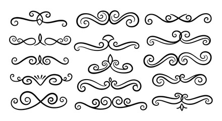 Ornamental swirls divider border line vector graphic design illustration art decor set flourish calligraphy
