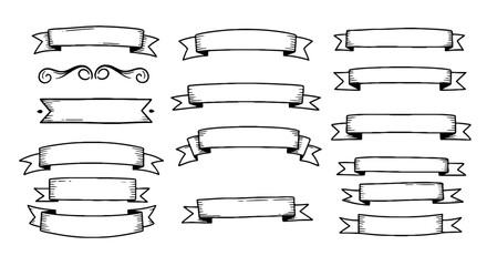 Ribbon banner doodle sketch scribble graphic design illustration set art decorative handmade pencil line outline shape element