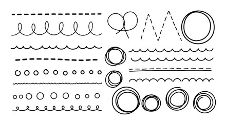 Sketch doodle lines vector graphic design art handmade pencil pen marker drawing illustration set dotted wavy scribble circle