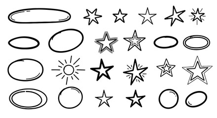 Shapes stars circle sun doodle sketch hand drawn graphic design illustration art vector set outline