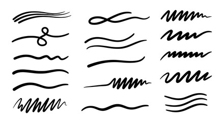 Underline scribble sketch hand drawn vector graphic design line wave squiggle marker pencil pen illustration art set decorative handmade