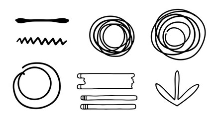Doodle element sketch line circle arrow vector graphic design art underline wave banner highlight marker pen handmade drawing note