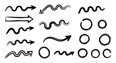 Sketchy arrows and circles vector set graphic design illustration art handmade outline drawing pointing direction shape cycle