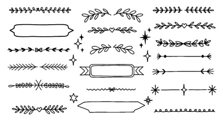 Doodle divider frame set line art design hand drawn handmade pencil pen graphic business infographic journal vector decoration