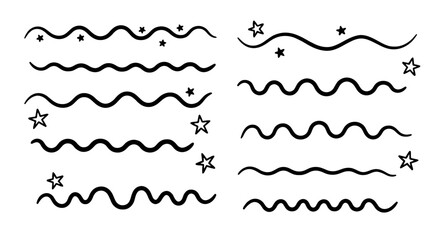 Obraz premium Wave lines borders dividers stars hand drawn vector graphic design illustration art squiggle doodle set