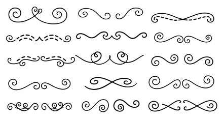 Doodle swirl flourish ornate vector line set graphic design illustration art decor divider decoration element sketch