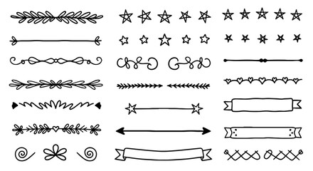 Fototapeta premium Doodle divider border element hand drawn design vector illustration set graphic handmade sketchy frame line art decorative