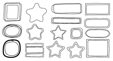 Obraz premium Hand drawn rectangle square star circle frame outline vector graphic design art illustration set