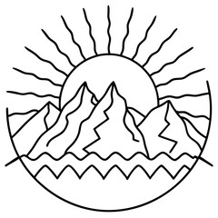 Sunset Behind Peaks – Minimal Outline Design