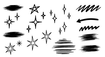 Naklejka premium Hand drawn star sparkle vector sketch art decorative graphic design doodle illustration set element arrow scribble