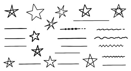 Star doodles line set vector graphic design illustration art sketch scribble pen marker handmade journal infographic design separator bullet