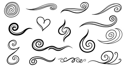 Fototapeta premium Swirls curves heart doodle sketch illustration art vector hand drawn handmade decorative design element graphic ornament flourish isolated