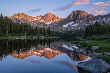Obraz premium Golden mountain sunrise over lake