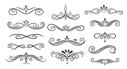 Flourish scroll decoration line art vector graphic design set ornament dividers elegant ornate design scroll work calligraphy swirl vintage