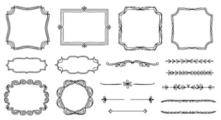 Frames borders line flourish vector graphic design illustration art ornament rectangle square circle divider decoration vintage set