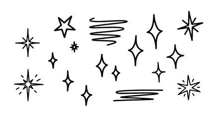 Stars sparkle doodle hand drawn vector graphic design illustration set line outline shape symbol celestial celestial night