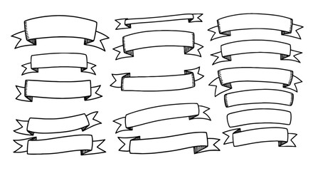 Ribbon banner doodle set vector graphic design illustration art handmade decorative label sticker sign blank frame vintage flourish