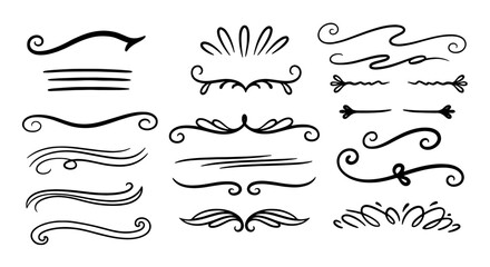 Hand drawn underline doodle scribble pencil pen graphic design divider line set vector art illustration