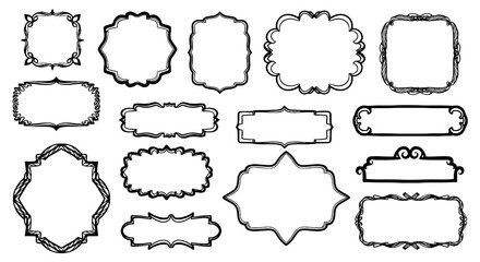 Decorative frames borders line set art vector design ornaments square label badge tag sign graphic design flourish elegant vintage style outline
