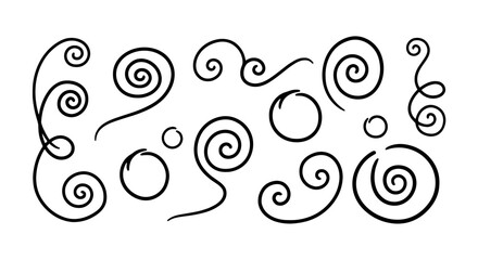 Swirls scroll doodle line art drawing handmade pencil pen marker vector graphic design illustration set decorative sketch