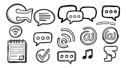 Communication hand drawn sketch icon symbol vector graphic design illustration social media message mail note wifi music