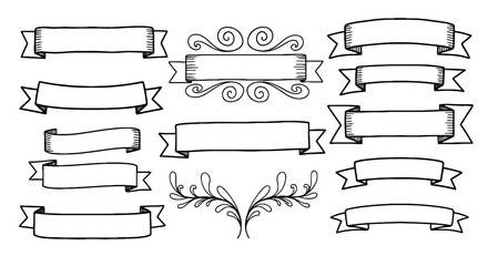 Ribbon banner doodle sketch graphic design art illustration set scroll frame floral decorative design element