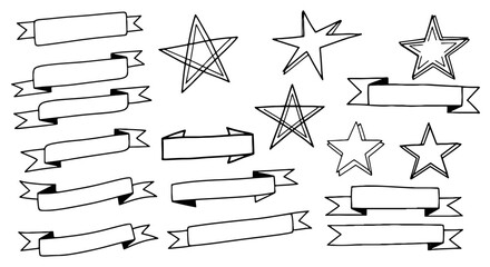 Ribbon banner star doodle sketch hand drawn graphic design illustration art label tag shape ornament decorative design vector
