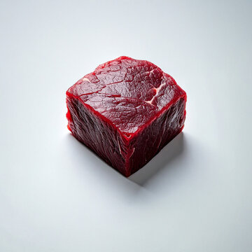 Fresh raw red meat cube isolated on white background.