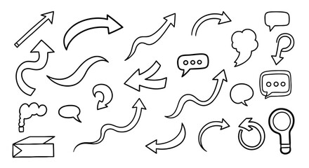 Obraz premium Arrow doodle sketch hand drawn handmade pencil pen marker set vector graphic design illustration art for infographic business speech bubble line outline shape