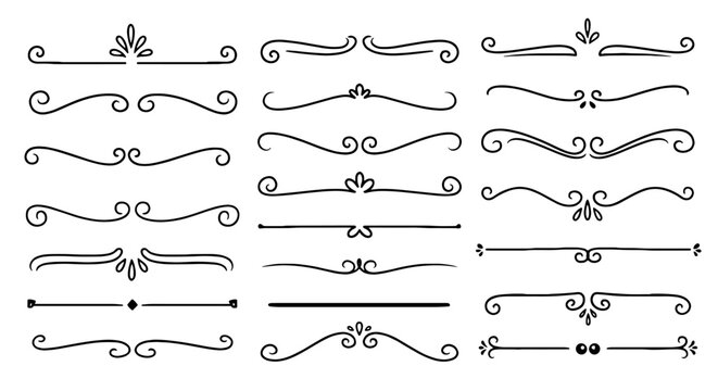Doodle sketch scribble divider line ornament vector graphic design illustration art decorative floral flourish set