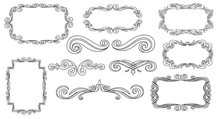 Fototapeta premium Ornate frames line set decoration art vector graphic design illustration outline vintage luxury border decorative ornaments badge flourish