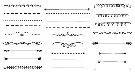 Hand drawn lines divider set vector graphic design element decoration pencil doodle sketch scribble border outline