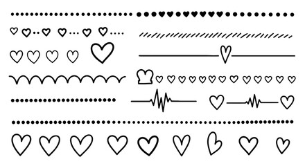 Fototapeta premium Heart doodle sketch divider line hand drawn border vector graphic illustration art design set decoration ornament love romantic valentine