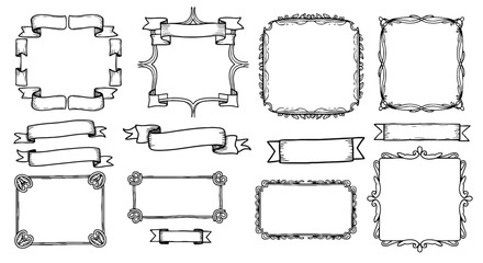 Doodle frame line set vector graphic design illustration art for business infographic journal set border label outline shape banner