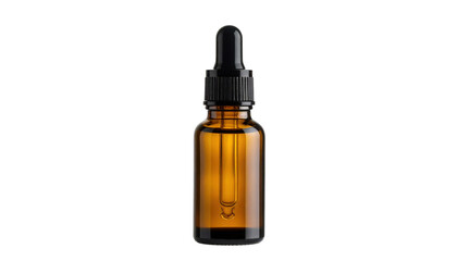 Fototapeta premium Amber glass dropper bottle with a pipette and black screw cap for serums, oils, tinctures, or essential liquids.