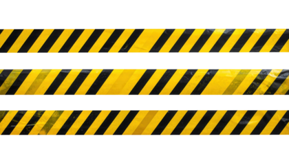 Three horizontal yellow-and-black hazard stripes with worn, diagonal warning markings.