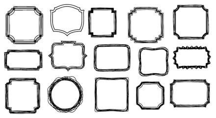 Doodle frames sketch scribble hand drawn graphic design vector illustration art label border ornament set