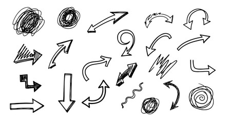 Obraz premium Arrow scribble sketch line hand drawn vector graphic design doodle illustration art set pointing direction curve swirl loop straight