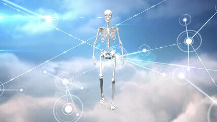 Animation of network of connections and data processing over human skeleton model - Powered by Adobe
