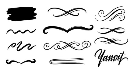 Ornamental flourishes dividers underline handwritten calligraphy vector graphic design illustration decorative swirl doodle set