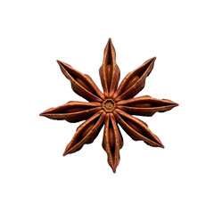 Photo of a single star anise spice isolated on a transparent background, showcasing its unique star shape and brown color, perfect for culinary and medicinal uses