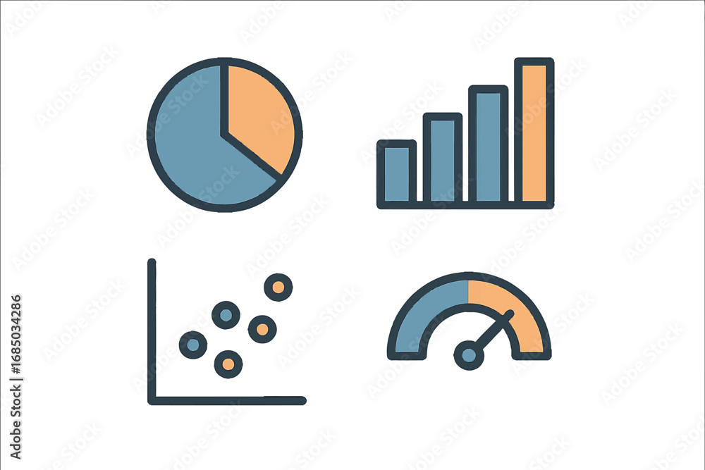 Poster essential data visualization charts and graphs for business analysis, financial reporting, and stati