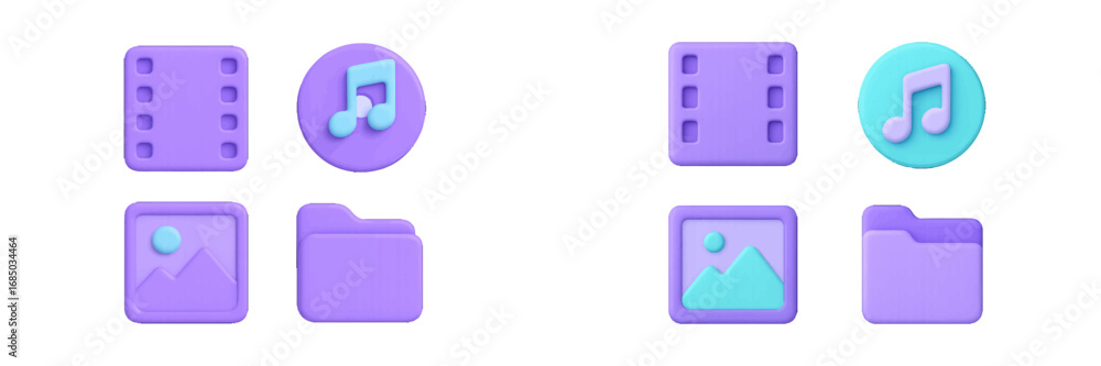 Poster modern 3d style media icons for digital content and user interface design elements: video, audio, im
